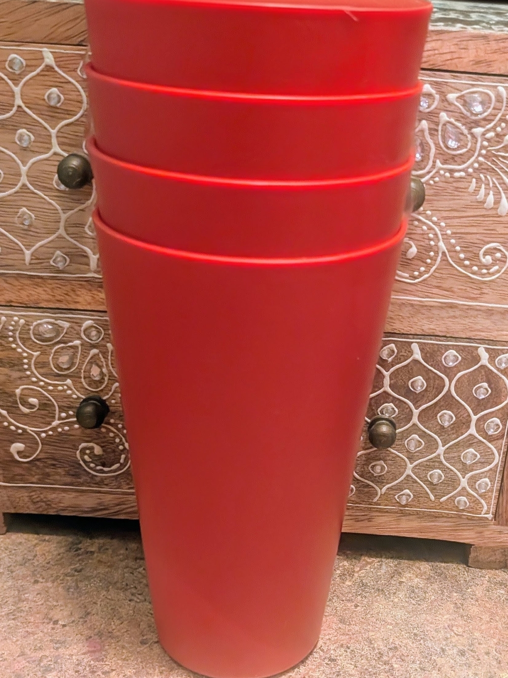 Deep Red Plastic Tumbler Set - Stackable Cups